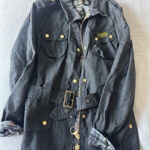 Barbour Dark Blue Waxed Utility Jacket with Belt
